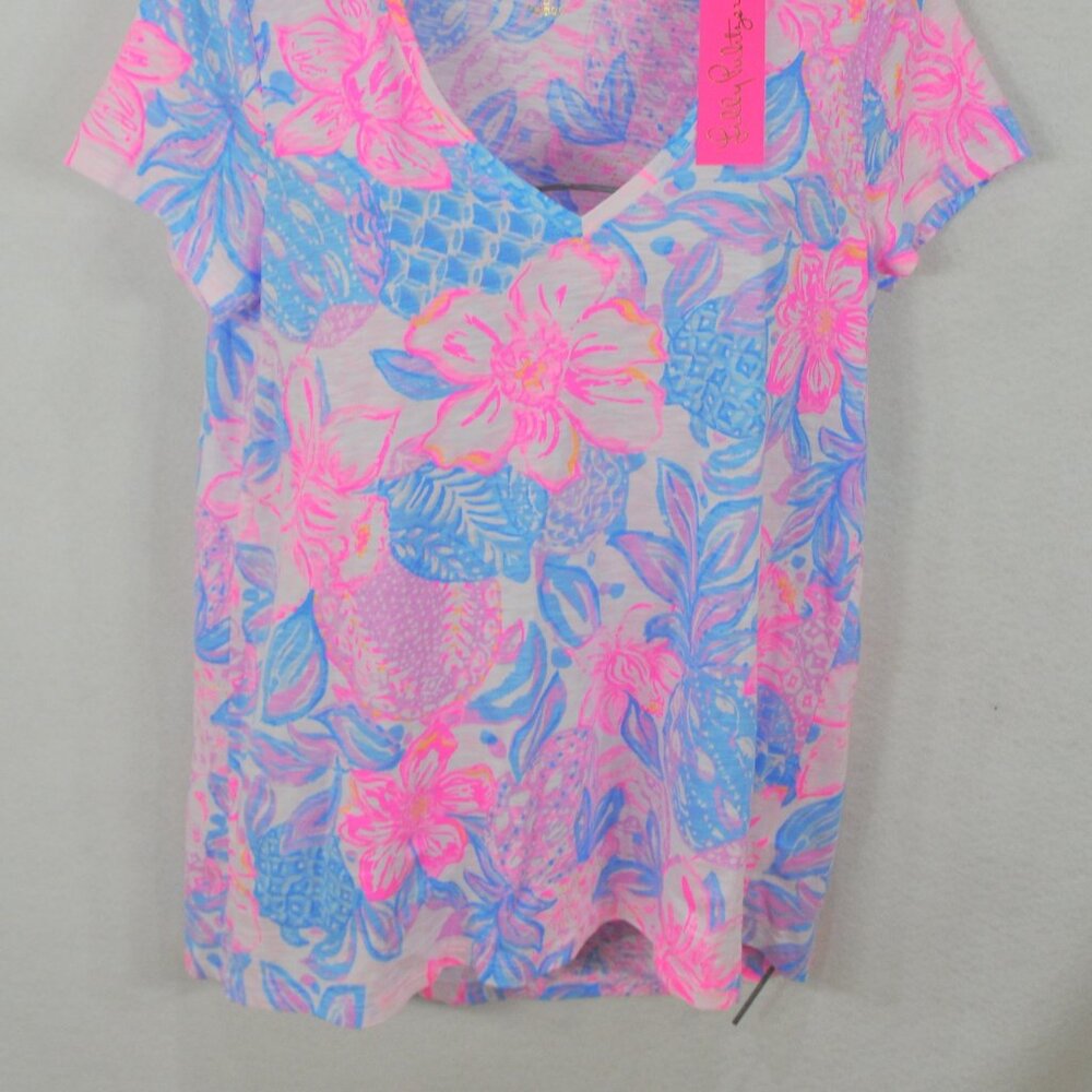 Lilly Pulitzer Women's Etta V-Neck Top Size L Snappy Turtle Pink Top Blouse NWT - Picture 4 of 8